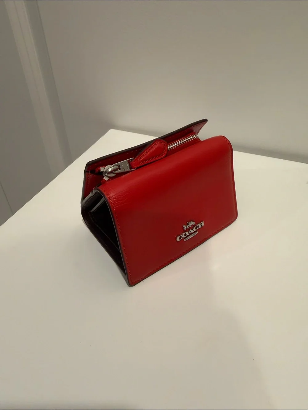 Coach Cherry Red Micro Wallet, Refined Calf Leather